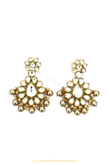 Gold Finished Kundan Earrings By PTJ